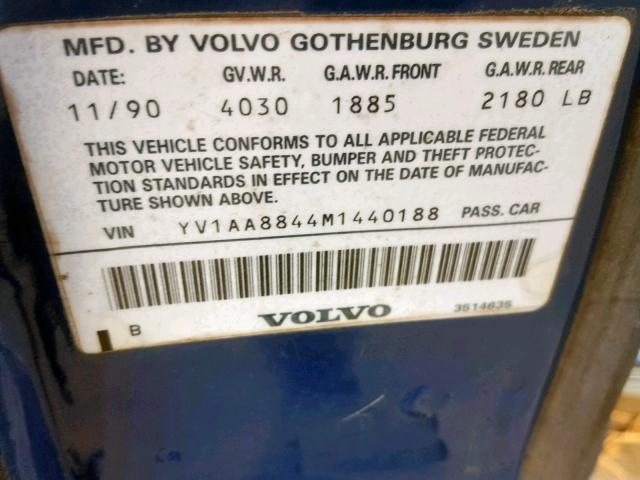 YV1AA8844M1440188 - 1991 VOLVO 240 BLUE photo 10