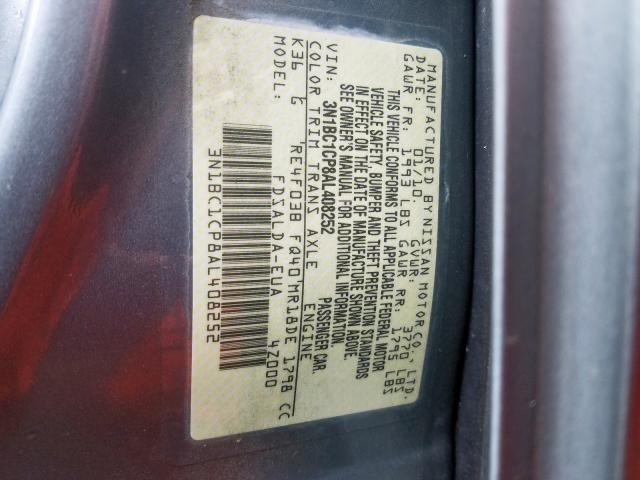 3N1BC1CP8AL408252 - 2010 NISSAN VERSA S  photo 10