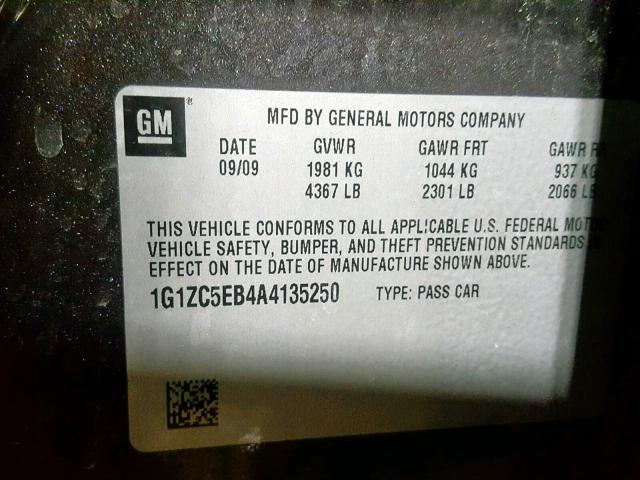 1G1ZC5EB4A4135250 - 2010 CHEVROLET MALIBU 1LT 石墨色 照片 10