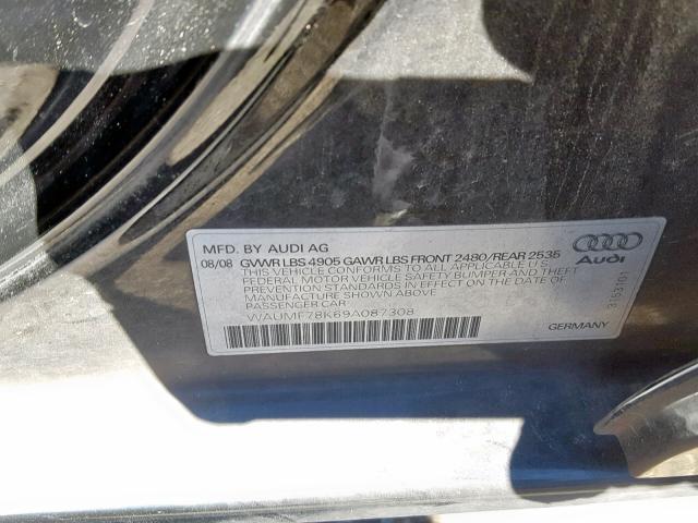 WAUMF78K69A087308 - 2009 AUDI A4 PRESTIG BLACK photo 10