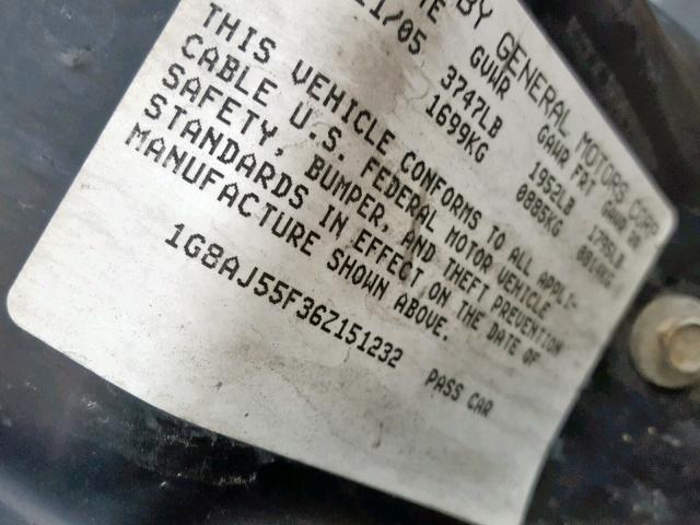 1G8AJ55F36Z151232 - 2006 SATURN ION LEVEL BLUE photo 10