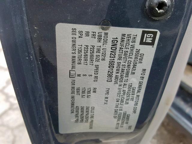 1GNDV23168D129813 - 2008 CHEVROLET UPLANDER L Mavi foto 10