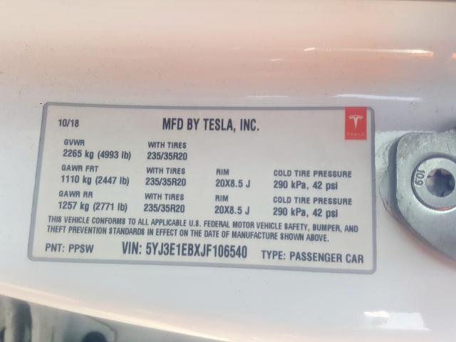 5YJ3E1EBXJF106540 - 2018 TESLA MODEL 3  photo 10