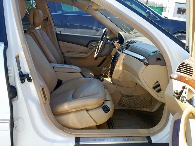 WDBNG78J92A255121 - 2002 MERCEDES-BENZ S 600 WHITE photo 5