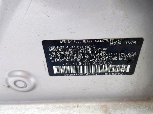 JF1GH76619G800053 - 2009 SUBARU IMPREZA WR SILVER photo 10