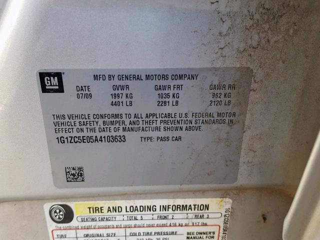 1G1ZC5E05A4103633 - 2010 CHEVROLET MALIBU 1LT SILVER photo 10