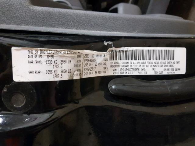 1J8HG48N66C365028 - 2006 JEEP COMMANDER BLACK photo 10