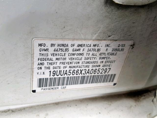 19UUA566X3A065297 - 2003 ACURA 3.2TL WHITE photo 10