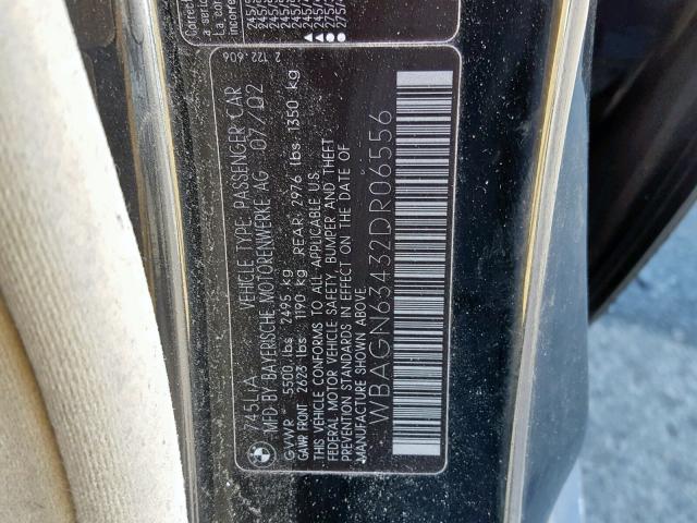 WBAGN63432DR06556 - 2002 BMW 745 LI BLACK photo 10