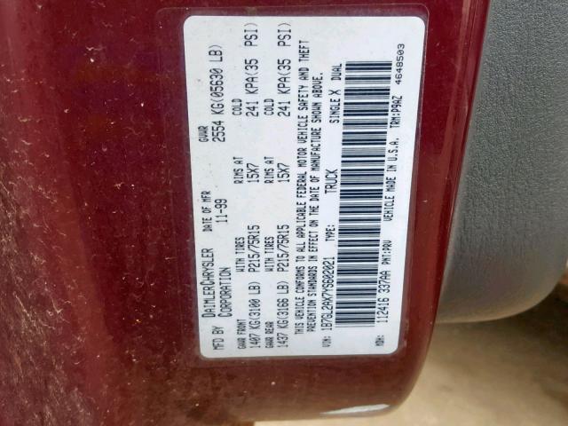 1B7GL2AX7YS602021 - 2000 DODGE DAKOTA QUA MAROON photo 10