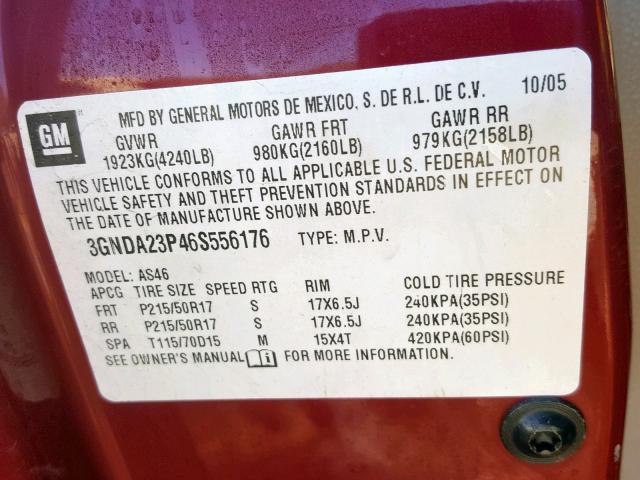 3GNDA23P46S556176 - 2006 CHEVROLET HHR LT RED photo 10