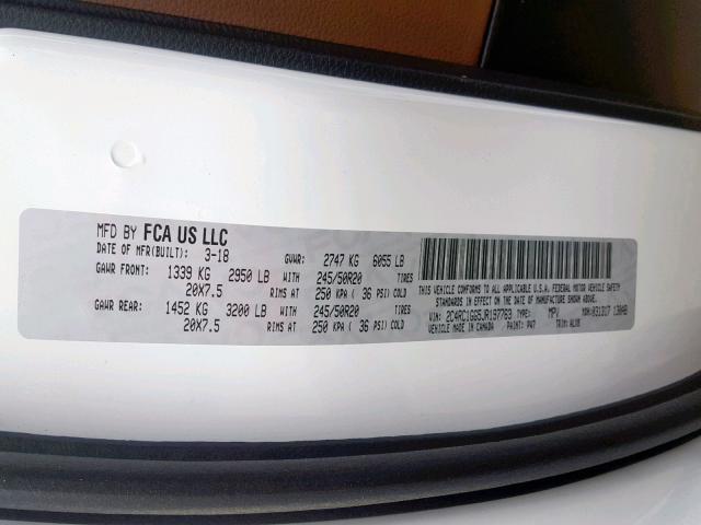 2C4RC1GG5JR197763 - 2018 CHRYSLER PACIFICA L WHITE photo 10