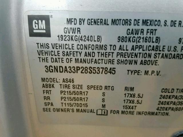 3GNDA33P28S537845 - 2008 CHEVROLET HHR LT SILVER photo 10