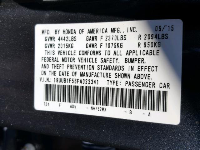 19UUB1F56FA023341 - 2015 ACURA TLX TECH CHARCOAL photo 10