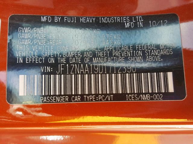 JF1ZNAA19D1712390 - 2013 TOYOTA SCION FR-S ORANGE photo 10