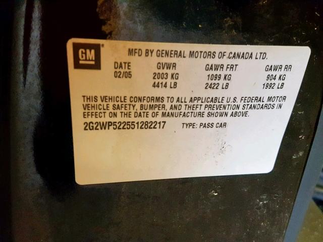 2G2WP522551282217 - 2005 PONTIAC GRAND PRIX BLACK photo 10