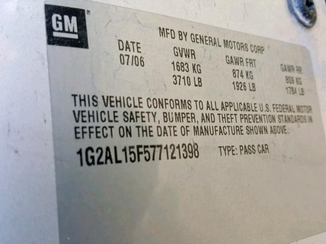 1G2AL15F577121398 - 2007 PONTIAC G5 SILVER photo 10