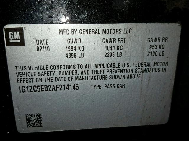 1G1ZC5EB2AF214145 - 2010 CHEVROLET MALIBU 1LT 黑色 照片 10