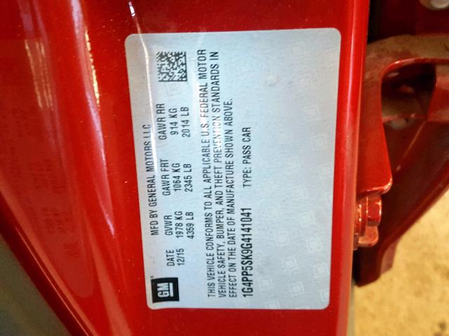 1G4PP5SK9G4141041 - 2016 BUICK VERANO RED photo 10