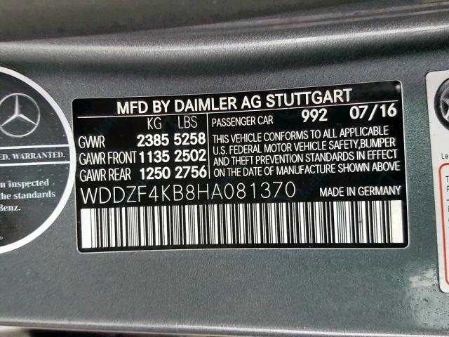 WDDZF4KB8HA081370 - 2017 MERCEDES-BENZ E 300 4MAT GRAY photo 10