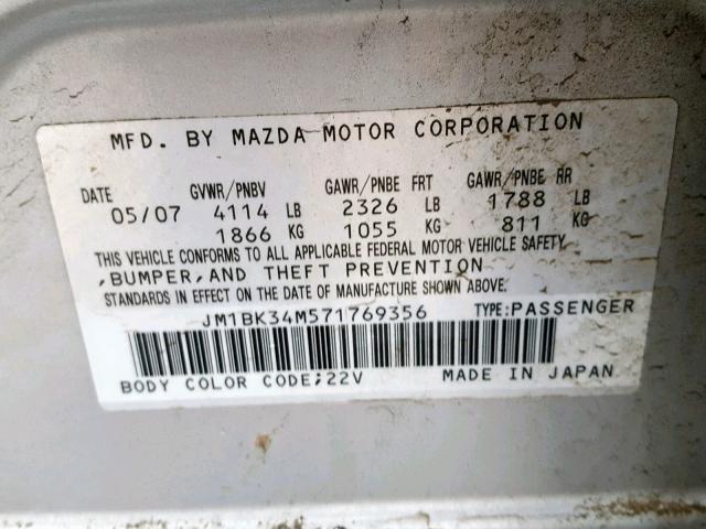 JM1BK34M571769356 - 2007 MAZDA SPEED 3 SILVER photo 10