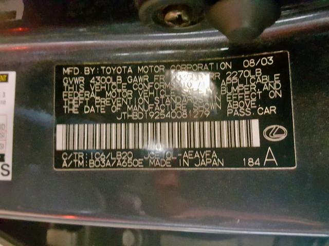 JTHBD192540081279 - 2004 LEXUS IS 300 BLACK photo 10