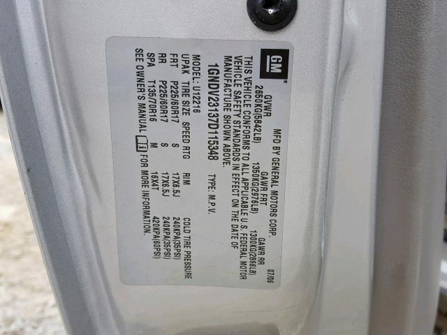 1GNDV23137D115348 - 2007 CHEVROLET UPLANDER L Gümüş foto 10