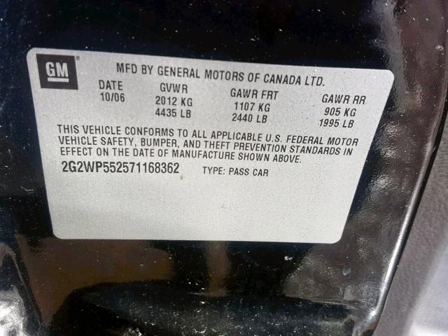 2G2WP552571168362 - 2007 PONTIAC GRAND PRIX BLACK photo 10