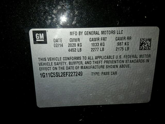 1G11C5SL2EF227249 - 2014 CHEVROLET MALIBU 1LT 黑色 照片 10