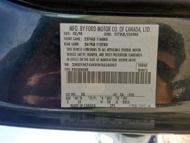 2MEFM74W8WX636082 - 1998 MERCURY GRAND MARQ GREEN photo 10