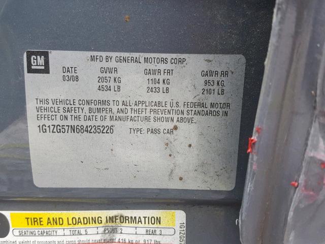 1G1ZG57N684235226 - 2008 CHEVROLET MALIBU LS SILVER photo 10