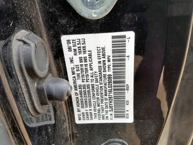 5J6YH28716L028089 - 2006 HONDA ELEMENT EX BLACK photo 10