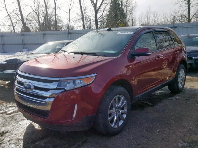 2FMDK4JC1EBB54391 - 2014 FORD EDGE SEL RED photo 2