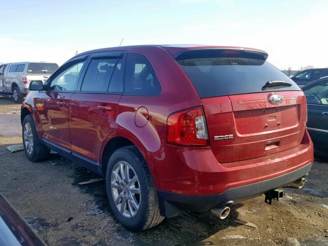 2FMDK4JC1EBB54391 - 2014 FORD EDGE SEL RED photo 3