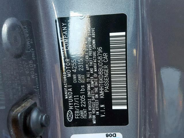 KMHHT6KD8BU058796 - 2011 HYUNDAI GENESIS CO CHARCOAL photo 10