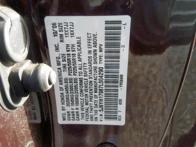 5J6YH17987L004290 - 2007 HONDA ELEMENT SC MAROON photo 10