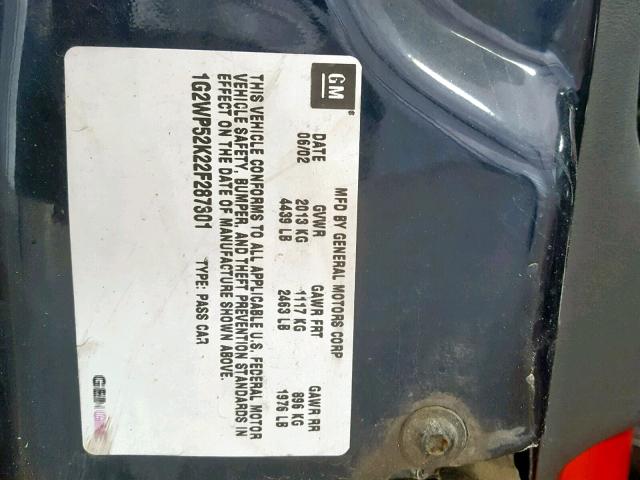 1G2WP52K22F287301 - 2002 PONTIAC GRAND PRIX 蓝色 照片 10