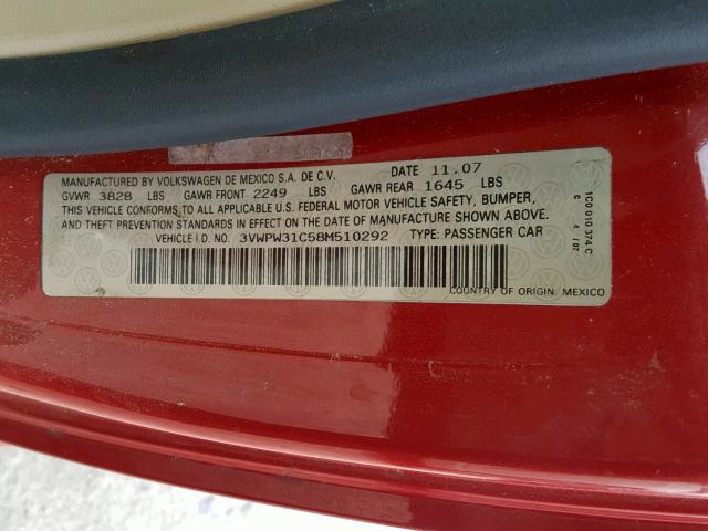 3VWPW31C58M510292 - 2008 VOLKSWAGEN NEW BEETLE Rot Foto 10