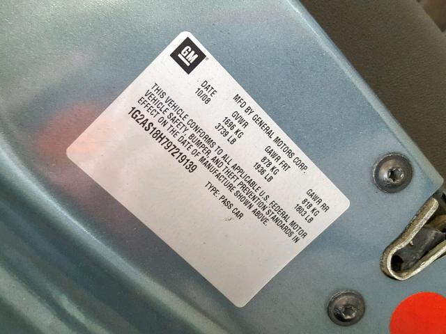 1G2AS18H797219139 - 2009 PONTIAC G5 GREEN photo 10