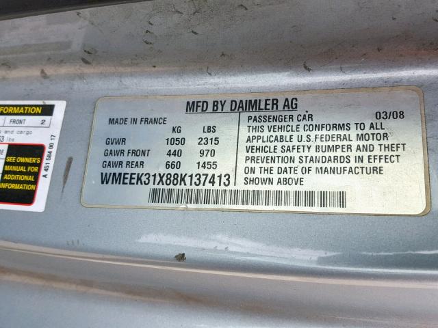 WMEEK31X88K137413 - 2008 SMART FORTWO PAS 黑色 照片 10