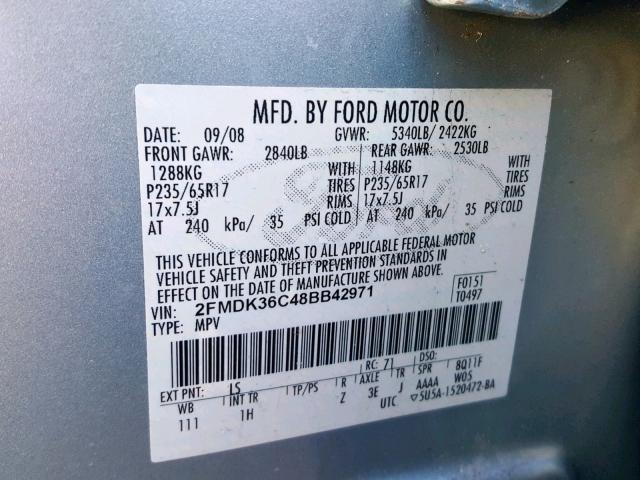 2FMDK36C48BB42971 - 2008 FORD EDGE SE TURQUOISE photo 10