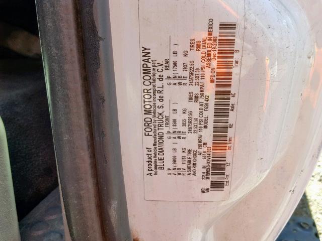 3FRWX65HX9V141933 - 2009 FORD F650 SUPER WHITE photo 10