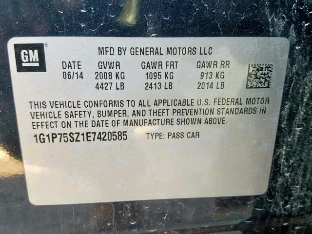 1G1P75SZ1E7420585 - 2014 CHEVROLET CRUZE BLUE photo 10