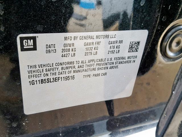 1G11B5SL3EF119516 - 2014 CHEVROLET MALIBU LS BLACK photo 10