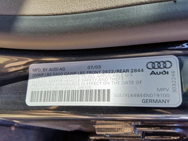 WA1YL64B44N019100 - 2004 AUDI ALLROAD 4. BLUE photo 10