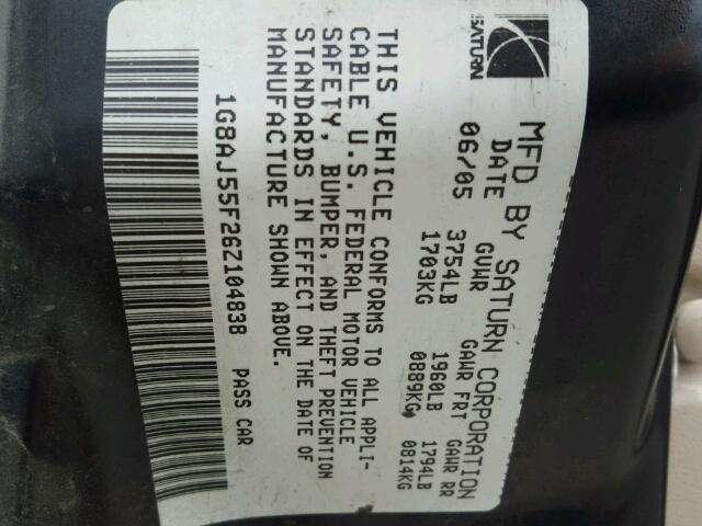 1G8AJ55F26Z104838 - 2006 SATURN ION LEVEL RED photo 10