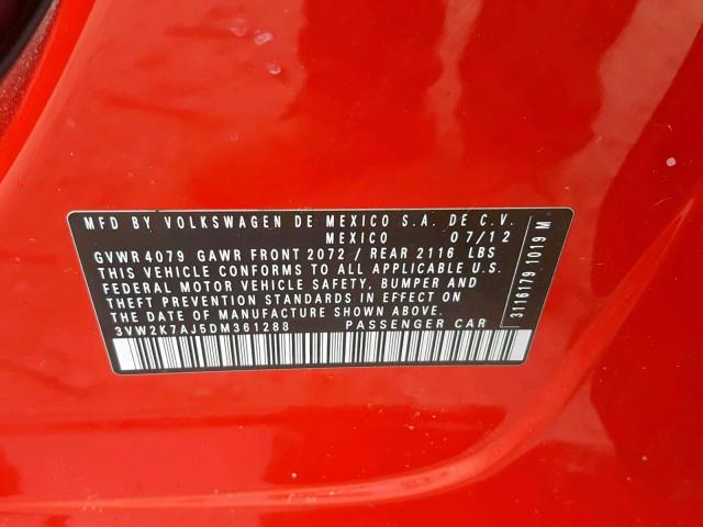 3VW2K7AJ5DM361288 - 2013 VOLKSWAGEN JETTA BASE RED photo 10