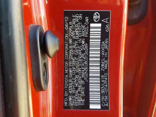 JTDZN3EU8C3126289 - 2012 TOYOTA PRIUS V RED photo 10