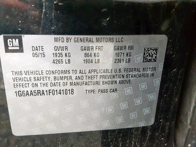 1G6AA5RA1F0141018 - 2015 CADILLAC ATS BLACK photo 10