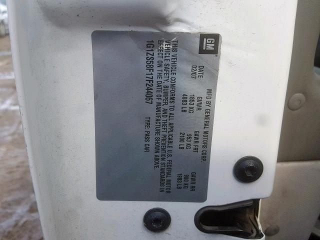 1G1ZS58F17F244067 - 2007 CHEVROLET MALIBU LS WHITE photo 10